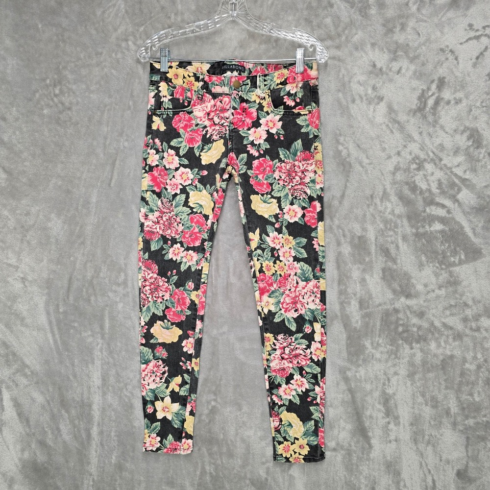 Billabong Seeker Floral Skinny Jeans Ankle Zip Low Rise Sz 28 Cottagecore Indie